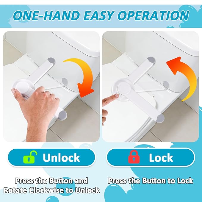 Baby Toilet Lock (2 Pack) | Child Safety Toilet Seat Lock with 3M Adhesive, Universal Fit One‑Handed Easy Install Toilet Lid Lock