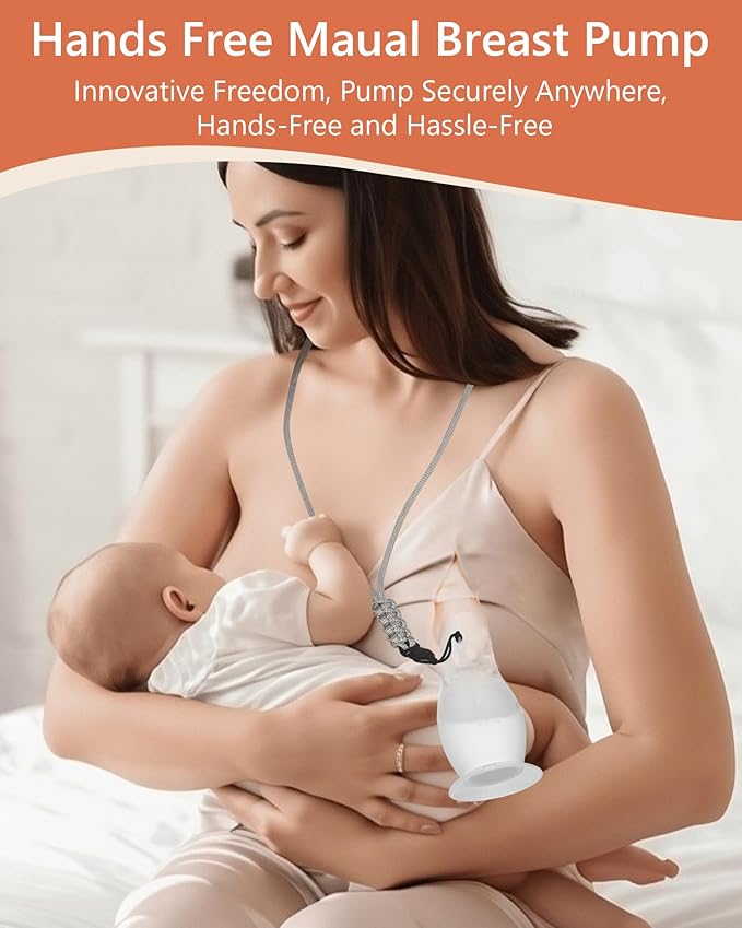HORIGEN Manual Breast Pump for Breastmilk, 4 Ounce BPA-Free & Food Grade, Portable Leak-Proof Lid & Suction Base Silicone Wearable Hand Pump Collectors for Expressing Milk, Home, Work, Travel