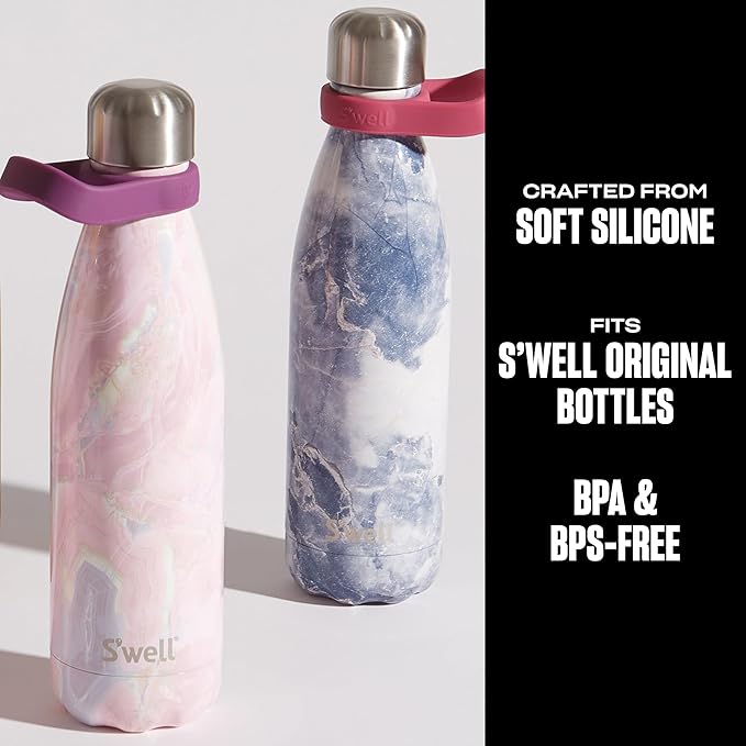 S'well Bottle Handle, Fits 9oz, 17oz, and 25oz Original Bottles, Pink, Comfortable Carrying On The Go, Flexible Silicone Grip, BPA Free