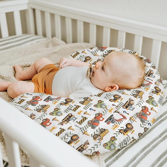 Construction Truck Vehicle Baby Nursing Pillow Covers for Boy Girl Excavator Tractor Digger Dump Truck Nursery Feeding Pillowcase for Breastfeeding Pillows Soft Stretchy Slipcovers for Newborn Infant