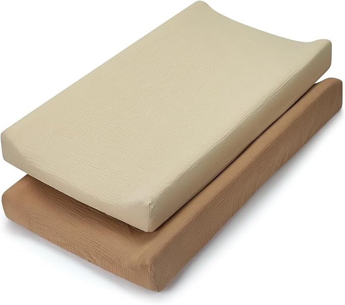 Accmor Muslin Baby Changing Pad Cover, 100% Cotton Universal Fitted Diaper Change Table Pad Covers for Girls Boys, Soft Breathable Changing Pad Sheets, 2 Pack