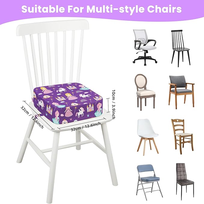 Toddler Booster Seat for Dining Table Kitchen Chair, Kids Booster Seat with Non-Slip Bottom and Adjustable Straps, 4" Detachable Washable Portable Travel Increasing Cushion (Princess)