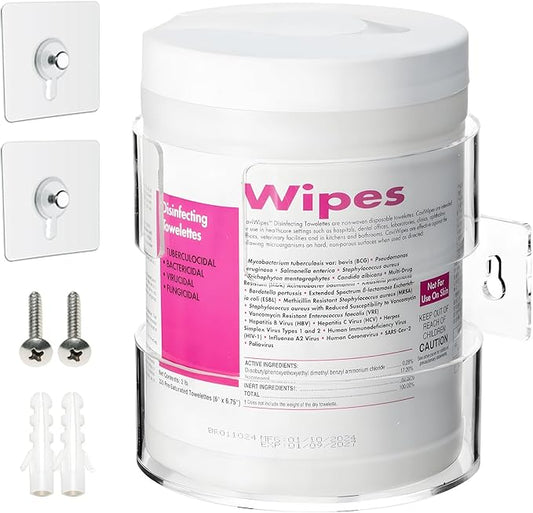 Wipes Holder for Heavy Duty Cleaning Wipes, Clear Acrylic Wall Mount Cleaning Wipes Dispenser Wall Bracket Wipes Rack for Hospital, Kitchen, Office, Garage (5.04" L x 5.31" W x 5.51" H)
