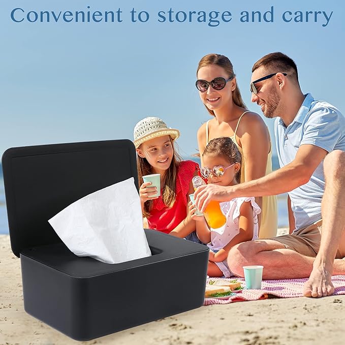 Wet Wipes Storage Box, 2 Pack Wipes Dispenser Holder Tissue Storage Boxes Case with Lid Diaper Wipes Dispenser Box Dustproof Napkin Container with Sealing Design (White, Black)