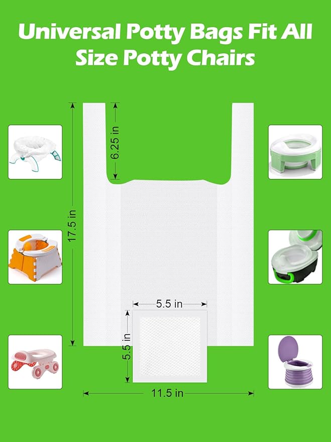 90 Disposable Potty Bags Liners Compatible with OXO Tot 2-in-1 Go Potty, Refill Bags for Toddler Toilet, Universal Training Bags Fit Most Potty Chairs, Seats, Portable Travel Toilet