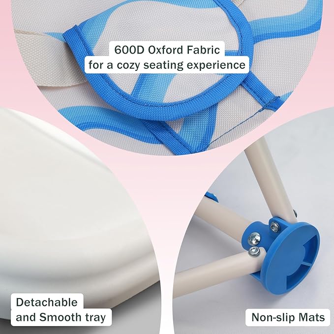 Tiny Marvels 3-in-1 Portable Baby Chair, Foldable Booster Seat with Removable Tray, Safety Harness & Carry Bag for Dining, Travel, Camping, Beach, 6M-3Y (Big Waive)