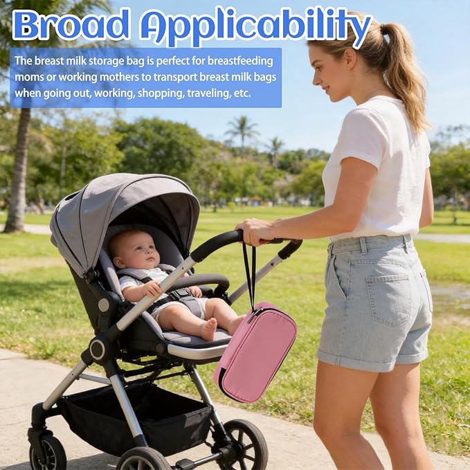 Breastmilk Cooler Bag with Ice Pack, Portable Insulated Breast Milk Storage Cooler Bag, Small Stylish Breastmilk Storage Bag Cooler with Wrist Strap (Light Pink)