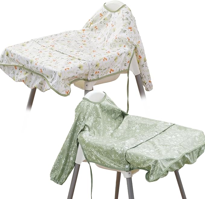 2-Pack Long Sleeve Baby Bib,Coverall Baby Bibs for Eating,Waterproof,Attaches to Highchair&Table,Ages 1 to 3 Years