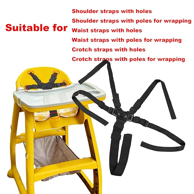 5 Point Harness Seat Belt for Kids,High Chair Straps Adjustable Harness Strap Belt Strap Belt Kit Shoulder Strap Belts Replacement for High Chair Belt(Black)