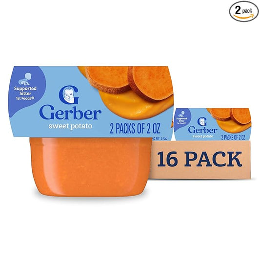 Gerber Stage 1 Baby Food, Sweet Potato Puree Tub, No Artificial Colors or Flavors, Baby Puree, 16-Pack