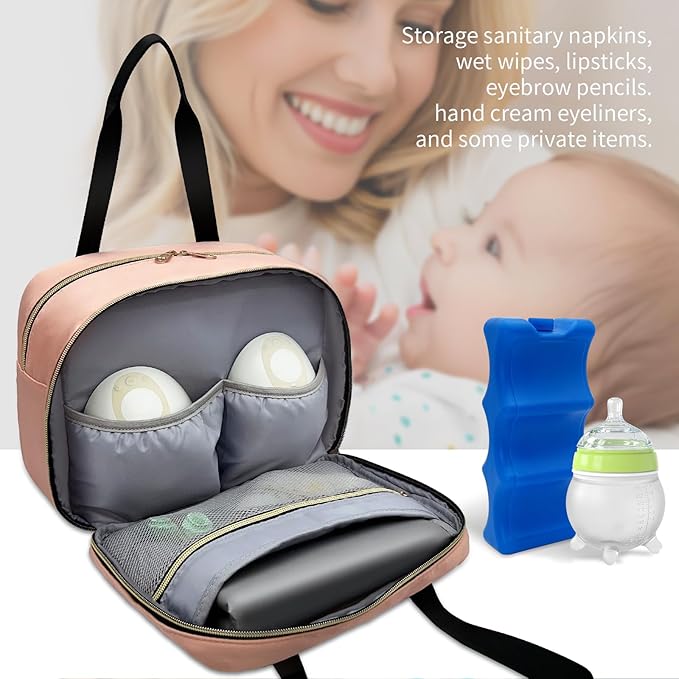 LIVEAGAIN Wearable Breastmilk Bag with Ice Pack Fits for Elvie Hands-Free Pumps and Medela Pump in Style, Portable Pump Carrying Case for for Daycare, Work, and Travel (Bag Only) (Pink)