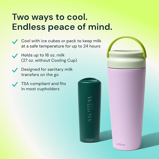 Willow - 16oz Portable Breastmilk Cooler - Keeps Breast Milk Cold for 24 Hours - Stainless Steel - Use w/Included Ice Pack or Ice Cubes - Breastfeeding Essentials - Dishwasher Safe - Hydrangea