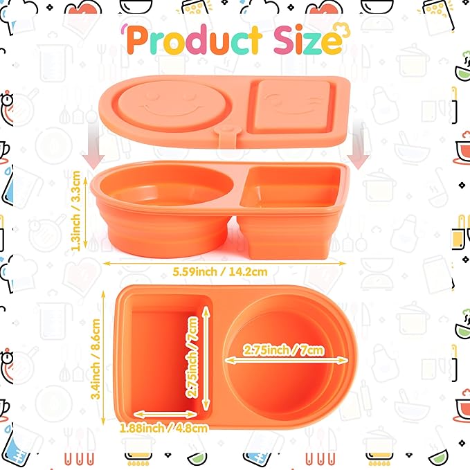 Silicone Reusable Snack Containers - 4PCS Double Compartment Snackle Box with Lids for Kids & Adults, Portable Leakproof Food Storage Boxes for Salad Dressing, Sauces, Picnic, Travel