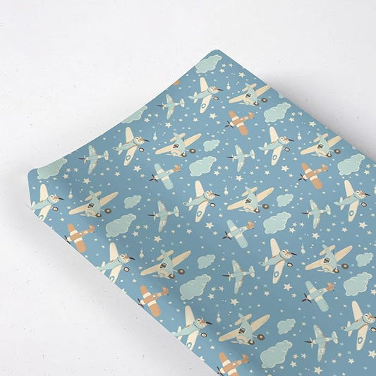 Clouds Plane Stars Pattern Baby Changing Pad Cover, Unisex Plane Nursery Diaper Changing Table Pad Mat Sheet for Boys Girls-16x32