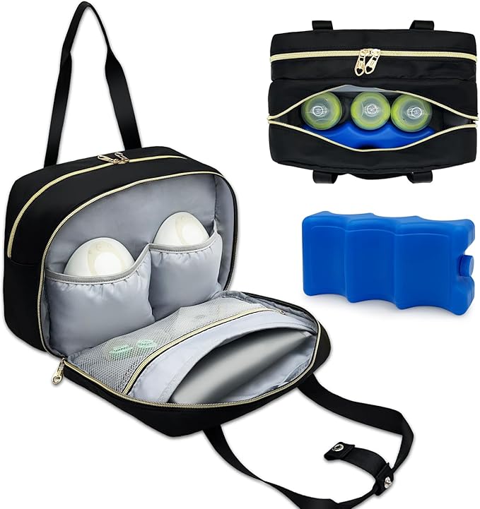 LIVEAGAIN Wearable Breastmilk Bag with Ice Pack Fits for Elvie Hands-Free Pumps and Medela Pump in Style, Portable Pump Carrying Case for for Daycare, Work, and Travel (Bag Only) (Black)