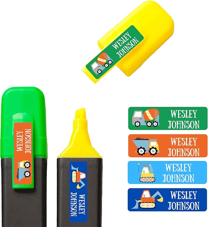 128 Custom Waterproof Dishwasher Safe Kid Name Labels for Daycare, School Supply, Baby Bottles, Lunch Boxes and Cups, Travel. Cute Personalized Design Name Stickers (Pattern 4)