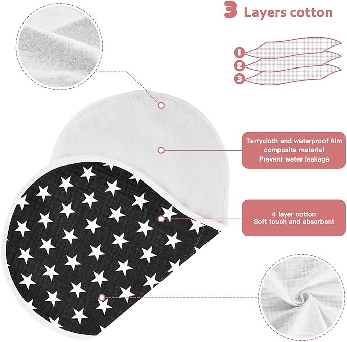 American Stars Black Burp Cloths Baby Boys Girls Absorbent Soft Cotton Burping Cloths Rags, 1 Pack