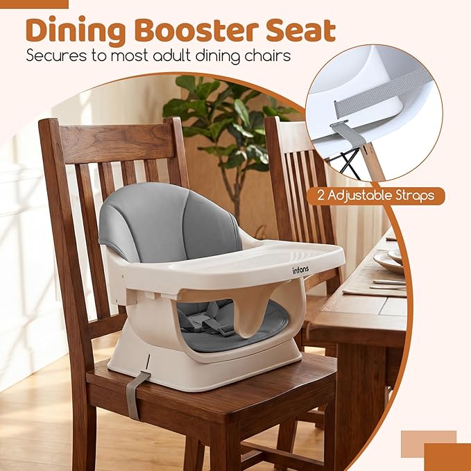 INFANS Baby High Chair, 9 in 1 Convertible Highchair for Babies and Toddlers, Building Block Table Dining Booster Seat Activity Desk Kids Stool with Adjustable Removable Tray (Light Grey)