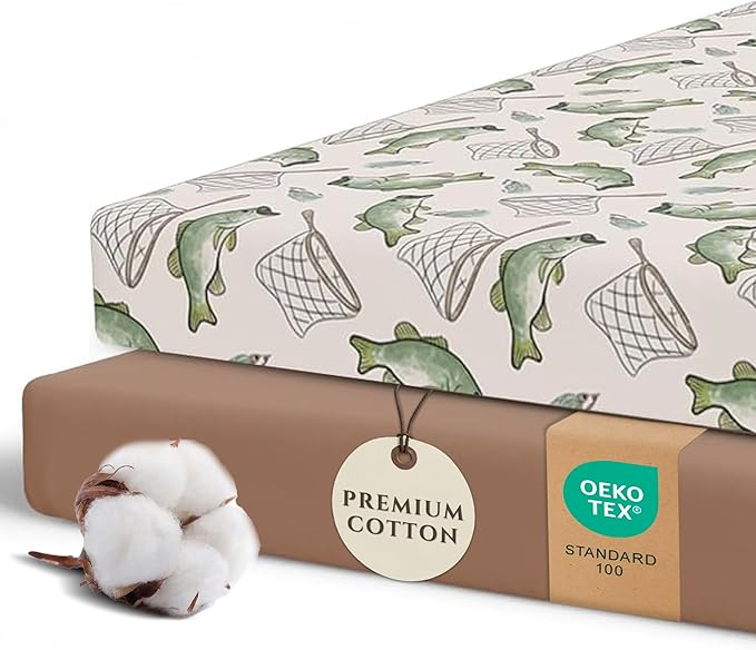 Pobibaby – 2 Pack Pack N Play Sheets and Mini Crib Sheets, Premium Fitted Pack N Play Sheets for Standard Playards and Mini Cribs – Ultra-Soft Jersey Knit, Safe and Snug for Baby (Gone Fishing)