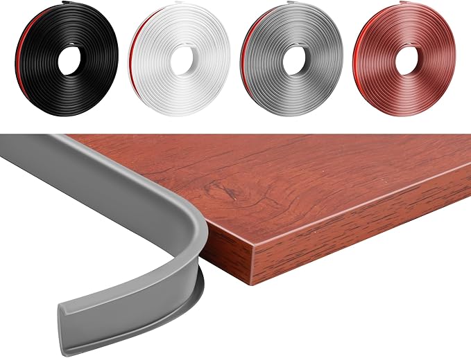 U-Shape Veneer Edge Banding for Furniture Restoration - 0.47 Inch x 20 Ft, Grey - Cabinet, Desk, Shelves, Wood, Marble, Campervan Trim & More
