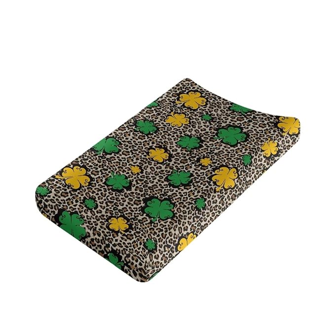 St. Patrick's Day Changing Pad Cover for Baby Girls Boys Special Leopard Comfort Diaper Change Table Pad Covers Soft Breathable Changing Pad Sheets