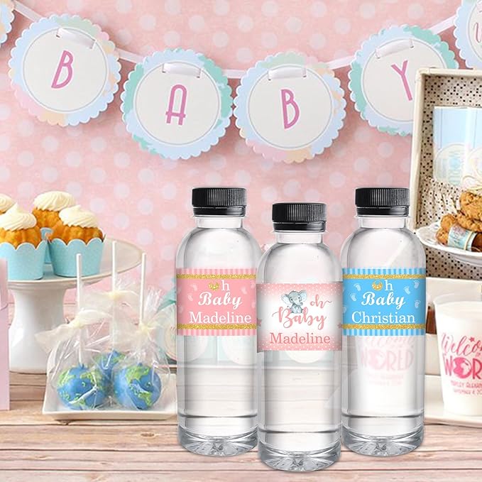 Personalized Water Bottle Labels for Baby Shower Custom Baby Shower Labels with Name for Water Bottle Stickers Waterproof Printable Photo Bottle Labels Gifts 50 Pcs