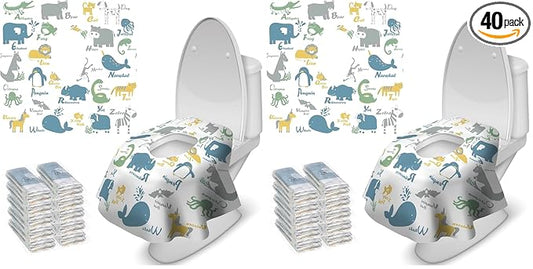 Blissful Diary 20 Pcs Toilet Seat Covers Disposable for Toddlers & Adults, Extra Large Waterproof, Portable Package for Travel, Kids Potty Training (Pack of 2)