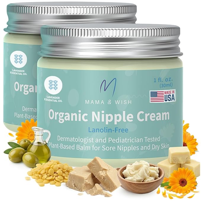 Mama & Wish® Organic Nipple Cream Safe for Breastfeeding - Breastfeeding Nipple Balm | Lanolin-free, Breastfeeding Essentials Safe for Nursing (1oz | 2 Pack Scented)