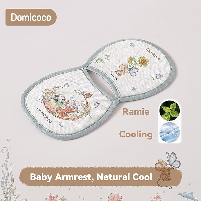 Breathable Cooling Nursing Arm Pad - Natural Tencel Ramie Baby Holding Arm Mat for Newborn, Non-Sticky Sweat Arm Rest Pad for Infant Breastfeeding in Summer, Green Story Pattern