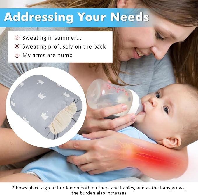 Baby Feeding Arm Pillow,Nursing Arm Pillows for Breastfeeding，Soft Cotton for Newborn, More Support for Mom and Baby,Portable and Washable,Ergonomic Nursing Essentials（Grey Crown）