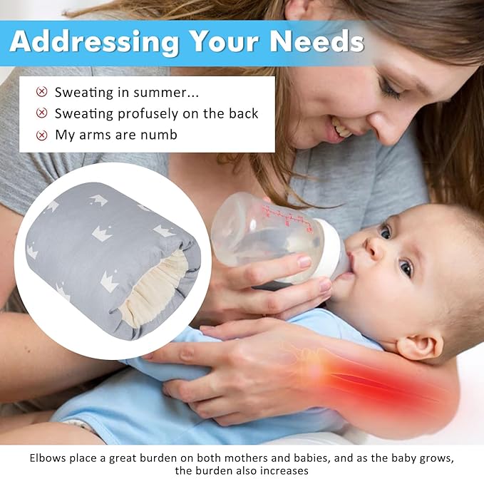 Baby Feeding Arm Pillow,Soft Cotton Bottle Nursing Arm Pillows for Newborn,Breastfeeding Pillows for More Support for Mom and Baby,Portable and Washable,Ergonomic Nursing Essentials(Grey Crown)