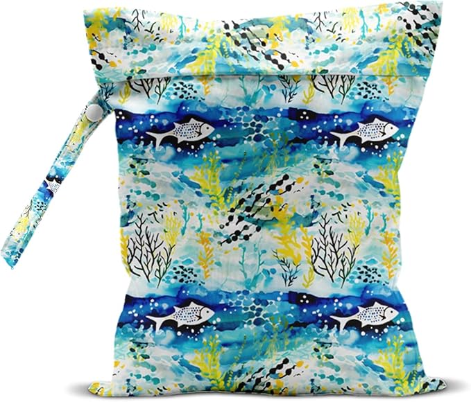 Wet Bag for Swimsuit, Beach Travel Essentials Wet Dry Bag, for Sunscreen Toiletry Dirty Clothes Yoga Gym Diaper, Friends Summer Beach Vacation Gifts. fish seaweed