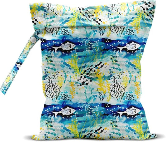 Wet Bag for Swimsuit, Beach Travel Essentials Wet Dry Bag, for Sunscreen Toiletry Dirty Clothes Yoga Gym Diaper, Friends Summer Beach Vacation Gifts. fish seaweed