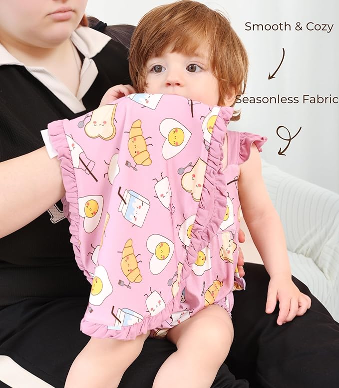 Burp Cloths for Baby Girls,3-Pack Extra Absorbent Burping Cloth Baby Washcloths Towel for Unisex, Viscose Made from Bamboo Strawberry/Rainbow/Pink Egg One Size