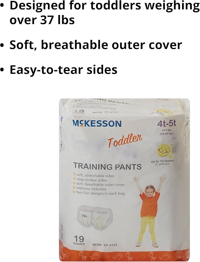 McKesson Toddler Training Pants, Size 4T to 5T (Over 37 lbs), 19 Count, 4 Packs, 76 Total