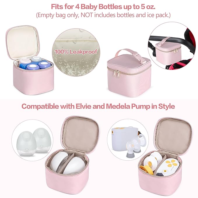Fasrom Wearable Breast Pump Bag Backpack with Cooler and Pump Tote Bag, Compatible with Momcozy, Medela and Elvie Hands Free Pumps, Pink (Patent Design)