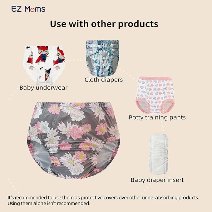 EZ Moms 10 Pack Diaper Covers for Girls Waterproof Plastic Underwear for Toddlers Comfortable Rubber Training Pants Reusable Cloth Diaper Cover Breathable Plastic Training Pants for Toddlers 1T