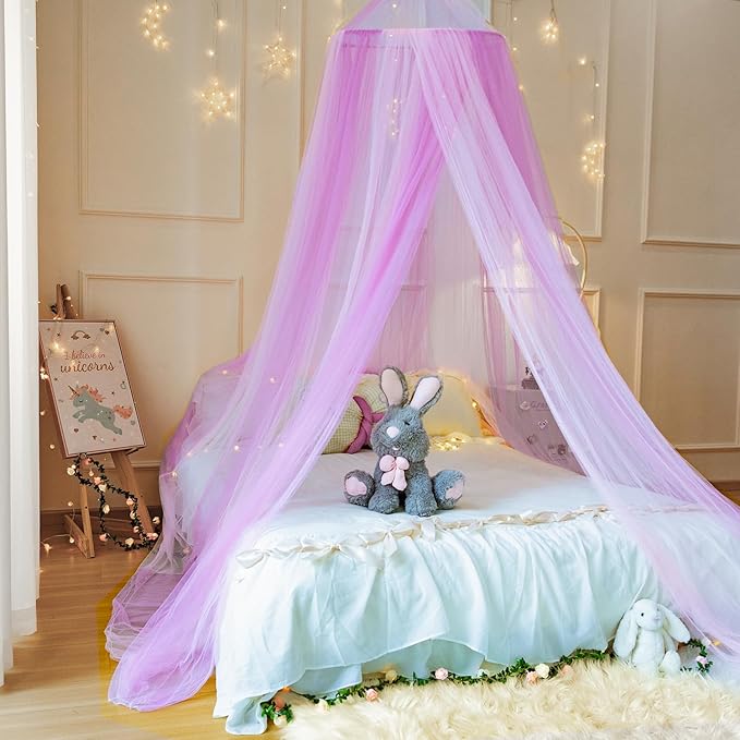 Princess Pink Purple Bed Canopy for Girls Bed Net,Princess Canopy for Kids Bed Room Decor (Pink+Purple)