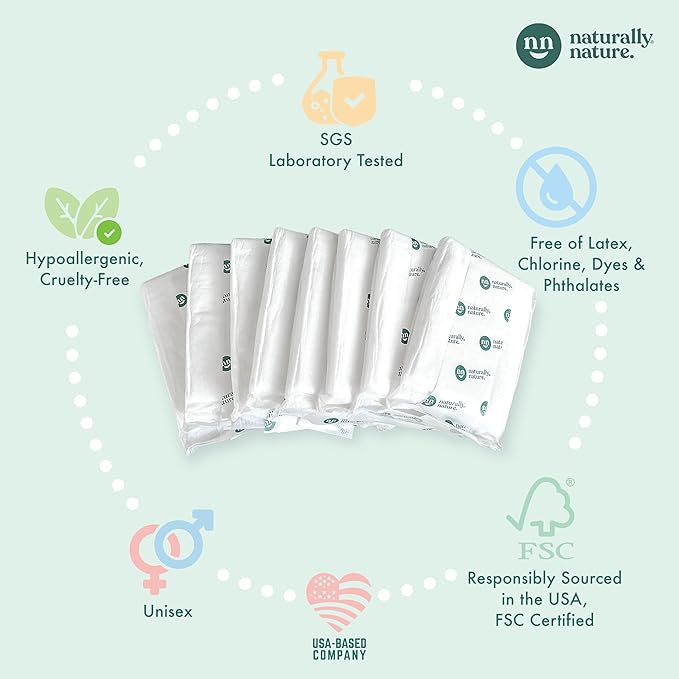 Naturally Nature Overnight Leak-Protection Diaper Booster Pads, for Heavy Wetters, Diaper Liners for Baby Overnight Diapers - Size N-3 Unisex, 96-Pack