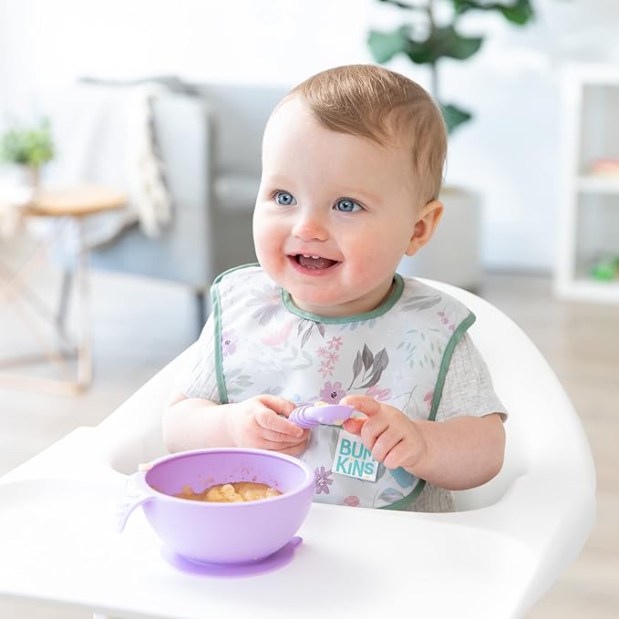 Bumkins Bibs, for Baby Girl or Boy, Infant 3-9 Months, Essential Must Have for Eating, Feeding, Baby Led Weaning, Mess Saving Waterproof Soft Fabric, Starter Bib 2-pk Floral and Lace Gray and Pink