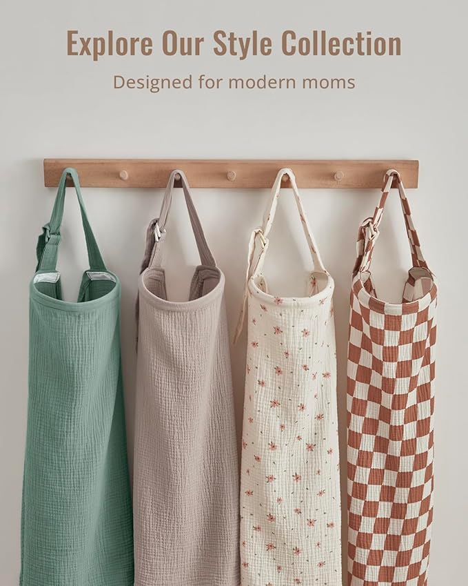Blissful Diary Muslin Nursing Cover for Breastfeeding, Breathable Breastfeeding Cover up with Arch Neckline for Women, Nursing Apron (Roman Green)
