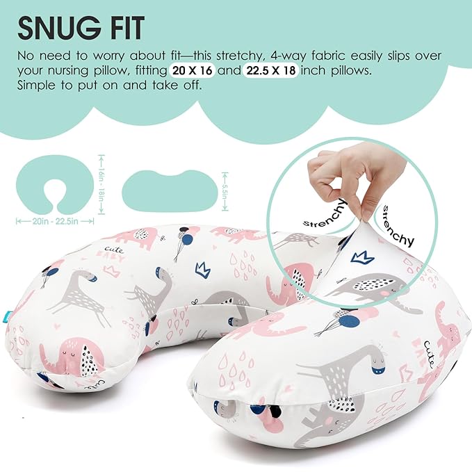 BROLEX Baby Nursing Pillow Covers: 2-Pack Soft Slipcovers for Breastfeeding Pillows - Comfortable Fabric, Fits Standard Nursing Pillows for Boys & Girls - Elephant Rabbit