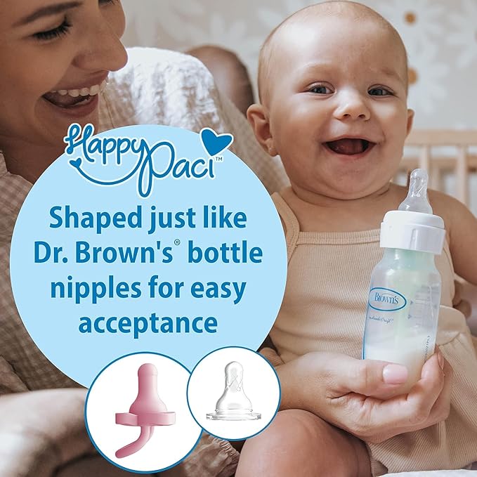 Dr. Brown's Anti-Colic Options+ Narrow Glass Baby Bottle, 4 oz, Level 1 Slow Flow Nipple, 1 Pack, 0m+ and HappyPaci 100% Silicone Pacifier 0-6m, BPA Free, 3 Ct
