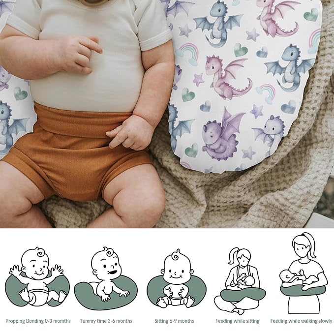 Fairytale Dragon Love Stars Baby Nursing Pillow Covers for Boy Girl Baby Dragons Purple Nursery Feeding Pillowcase for Breastfeeding Pillows Fantasy Animal Soft Stretchy Slipcover for Newborn Infant
