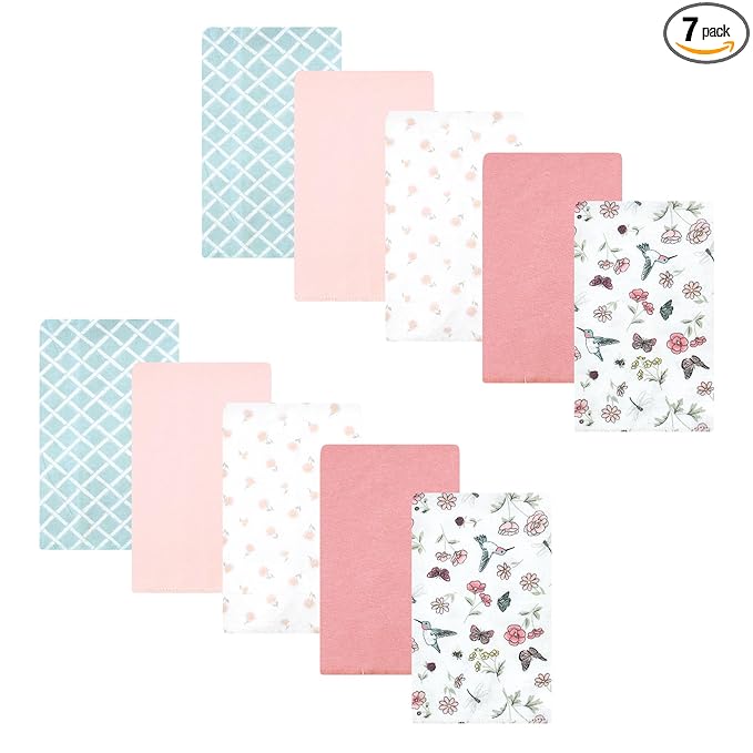 Hudson Baby Unisex Baby Cotton Flannel Burp Cloths, Hummingbird Garden 10 Pack, One Size