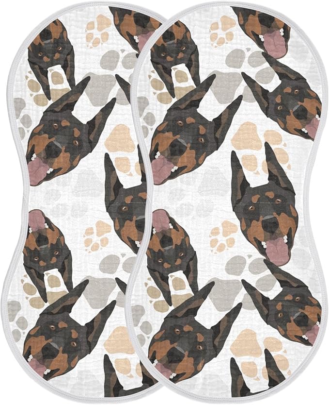 Muslin Burp Cloths for Baby Boys and Girls - 4-Pack Ultra Absorbent Doberman Dog Muslin Washcloths, Newborn Towel, Milk Spit Up Rags, Burp Cloth Bib for Unisex, 22 x 11 Inch