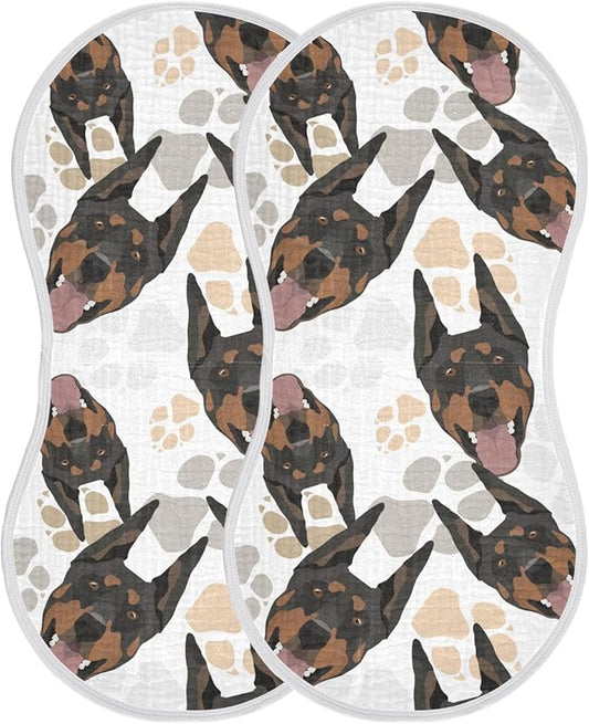 Muslin Burp Cloths for Baby Boys and Girls - 2-Pack Ultra Absorbent Doberman Dog Muslin Washcloths, Newborn Towel, Milk Spit Up Rags, Burp Cloth Bibs for Unisex, 22 x 11 Inch