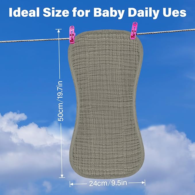 Muslin Baby Burp Washable Cloths Sets for Girl Boy Large, 8 Pack 100% Cotton Burp Clothes Absorbent Easy to Dry for Newborn Unisex 20 x 10 Inches(Khaki)