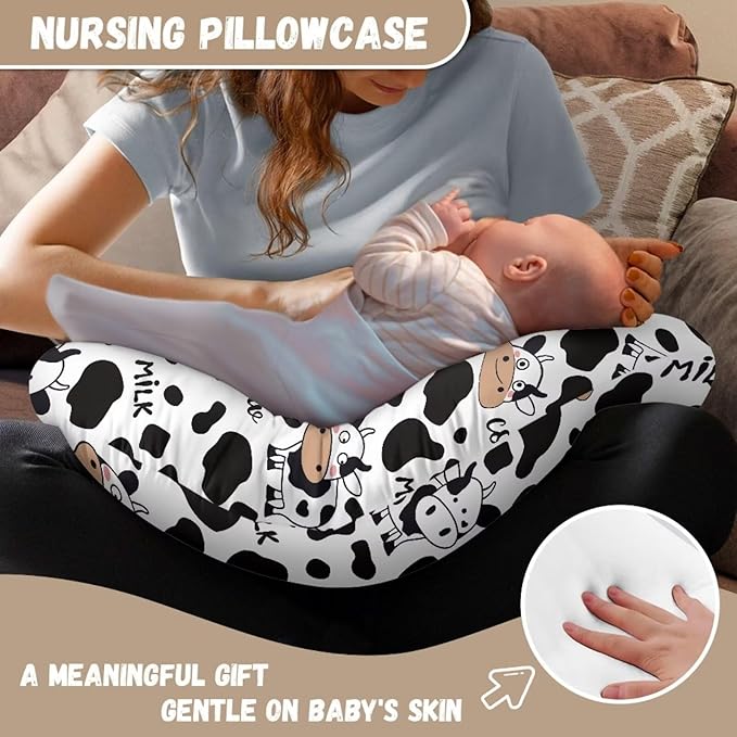 Cartoon Cow Print Nursing Pillow Cover for Breastfeeding Pillow, Soft and Cozy Nursing Pillow Slipcovers, Sung Fits Nursery Pillow