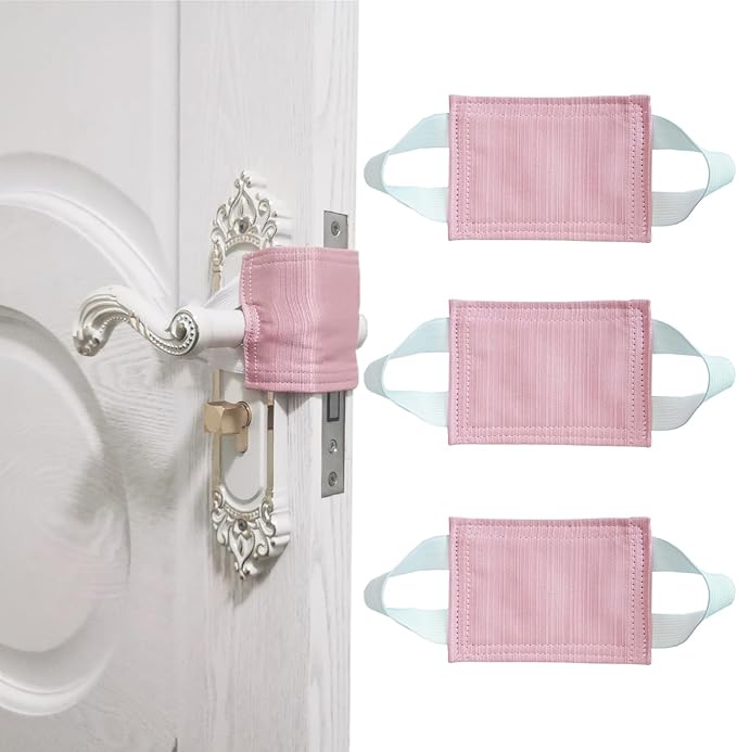 Baby Proof Door Silencer & Cloth Latch Cover, Quiet Close Anti-Slam Pads to Prevent Slamming and Accidental Locking, for Nursery and Toddler Safety (3, Pink, 4.1 * 3.1 inches)